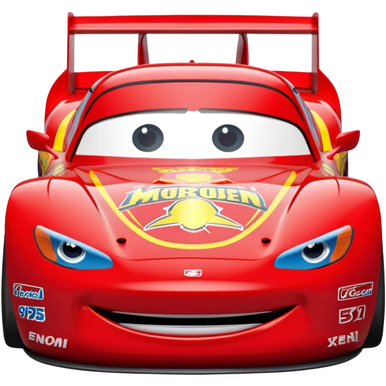 Lightning McQueen 95, red race car, front view, cartoon style emoji