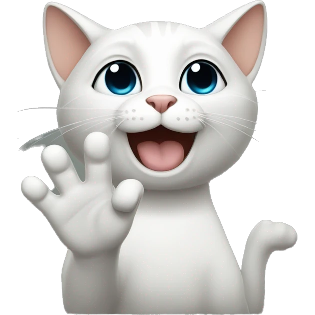 cat says bye and waves with paws (only cat head and paw) emoji