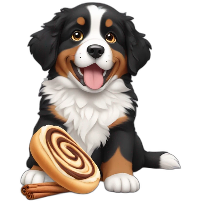 bernese mountain dog puppy eating cinnamon roll emoji