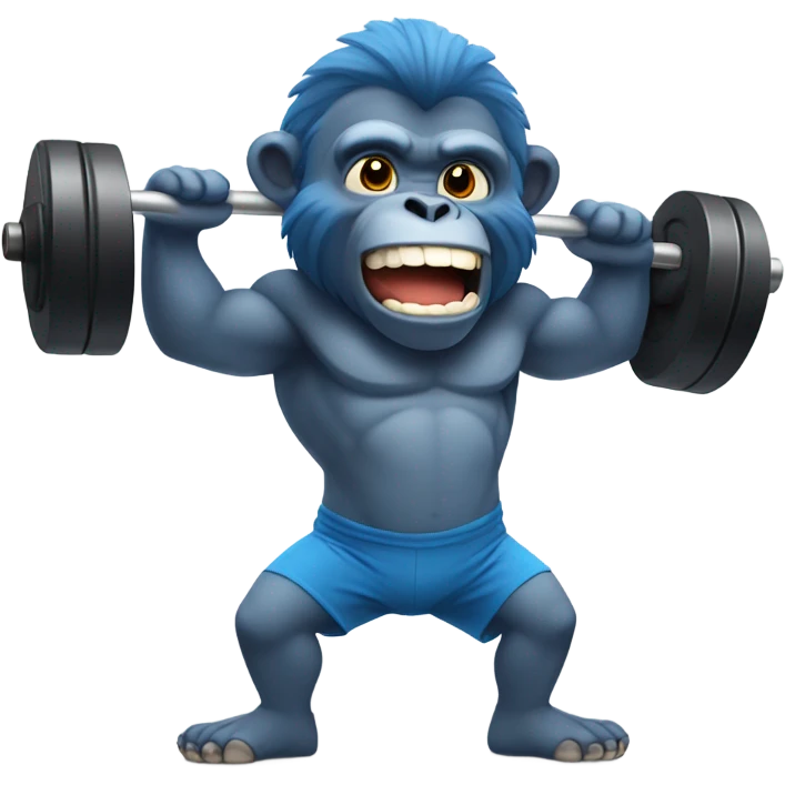 Blue gorilla lifting weights nice and happy  emoji
