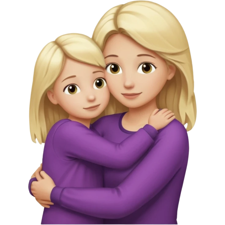 Mom with blond hair hugging kid daughter with blonde hsir emoji