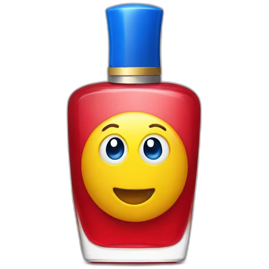 Red perfume with a blue cap and a yellow collar next to it emoji
