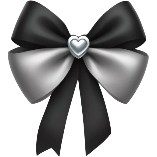 black bow with a silver heart bow in the center emoji