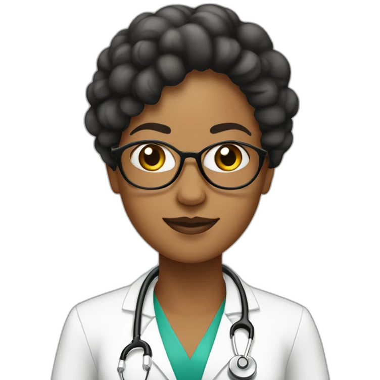 DOCTORA PELO LARGO CON RULOS NEGROS PIEL BLANCA  emoji
