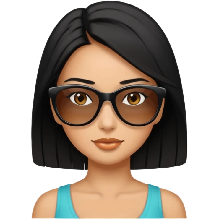 My Sexy wife with sunglasses, black hair, and awesomeness. She has some gray, she's super cute, and her sunglasses are on her head like she doesn't want to wear them. She has brown eyes and is just lovely.  emoji