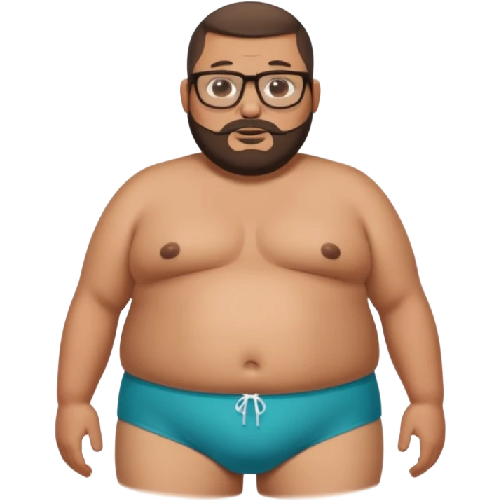 A morbidly obese, fat standing shirtless mexican guy in his boxers with a buzzcut, a beard, and glasses emoji