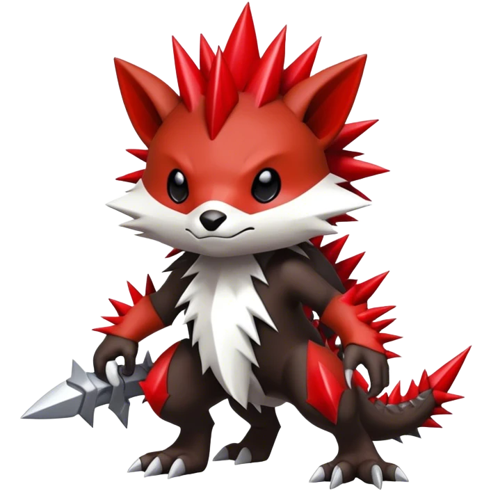 Cute cool black red white animal hybrid Fakemon full body, detailed, spiky, edgy emoji
