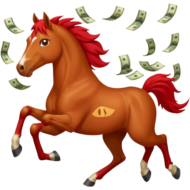 red horse agressive running money greeting below emoji