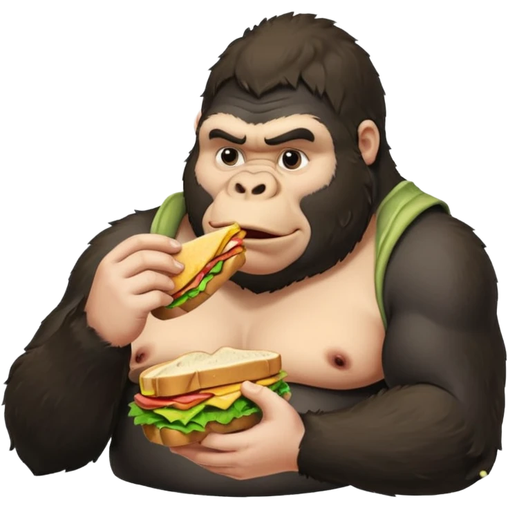 Big fat chunky man eating a sandwich with a gorilla in it emoji