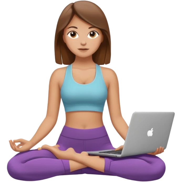 A white girl with brown hair who works remotely through her laptop and enjoys yoga emoji