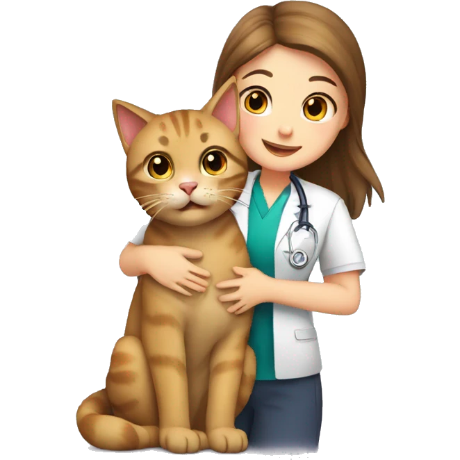 cat cuddles veterinarian girl emoji