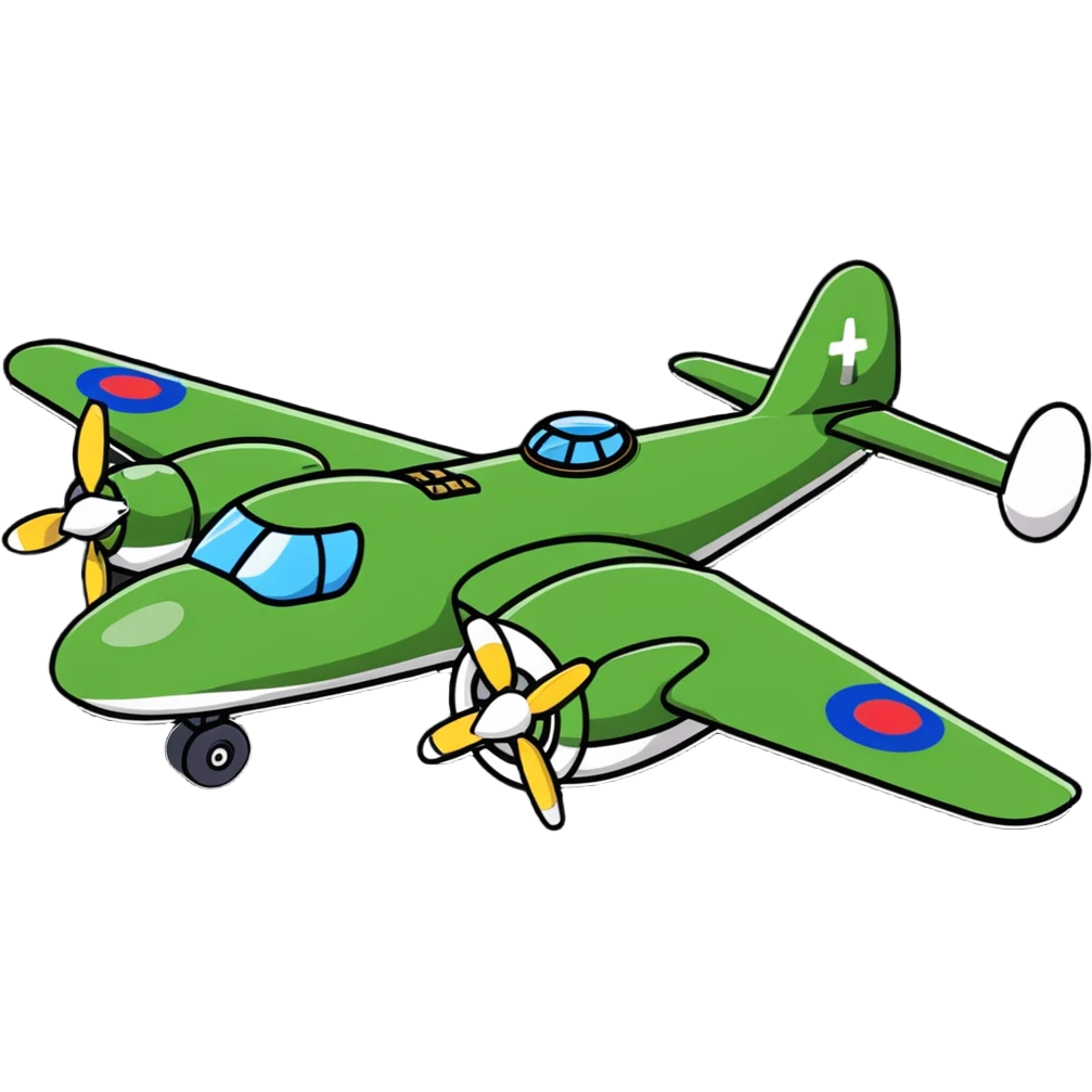 Fantasy aircraft with WWII bomber body, four propeller engines, and crocodile head and scales emoji