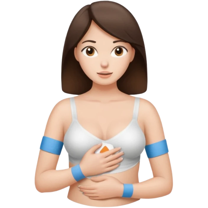 Brunette woman covering nipples with bandaids and big bum emoji
