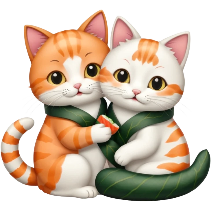 2 cats hugging and eating sushi emoji