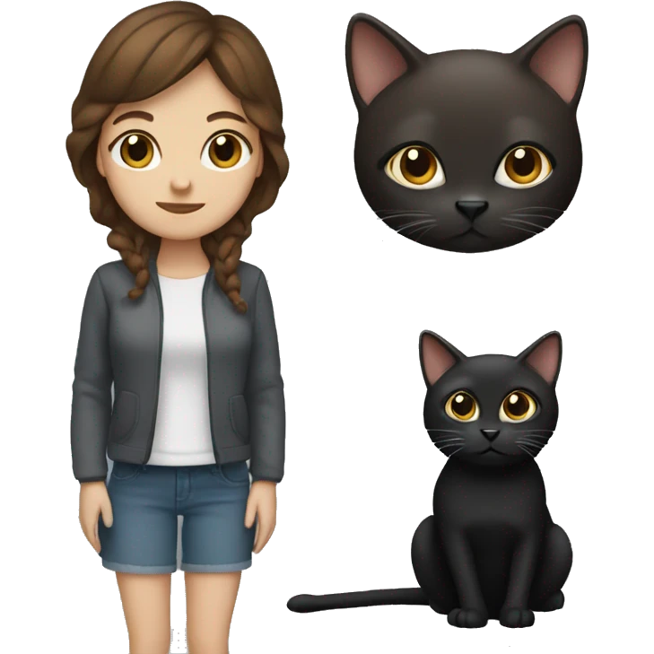 Brown haired woman with a black cat emoji