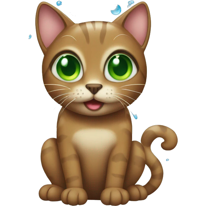 Brown cat with green eyes having a shower with bubbles  emoji