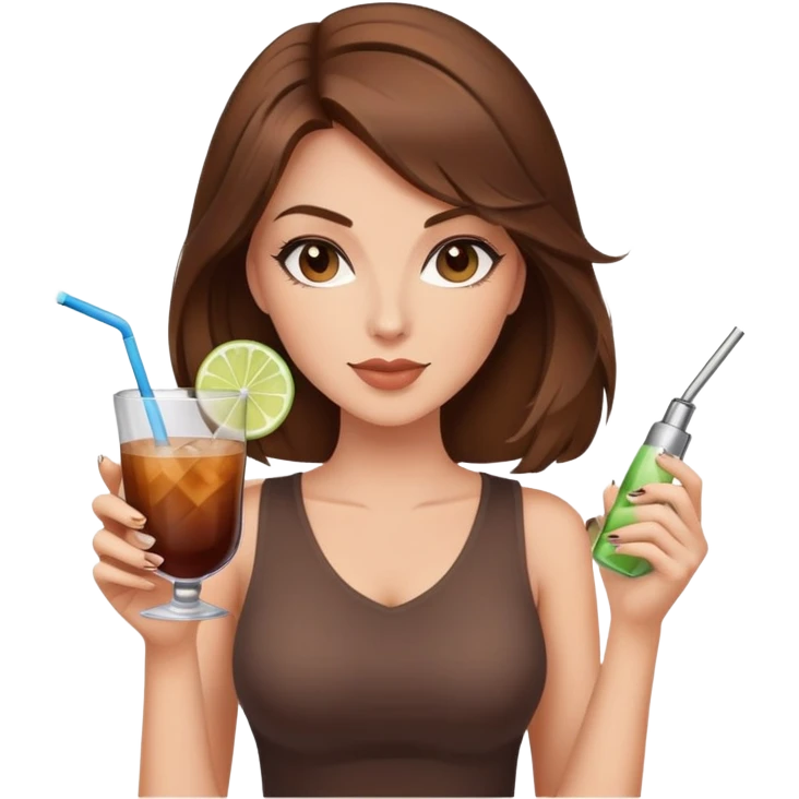 Diva vaping brown hair sexy with cocktail brown top emoji