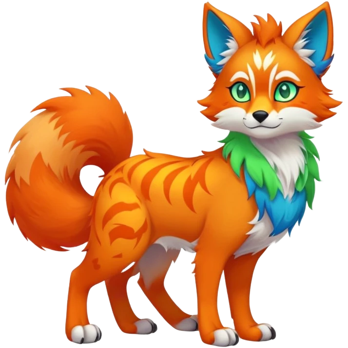 Neon-colored multi-colored cool Falvie-Fionbri-creature-fursona, full body, with random markings emoji