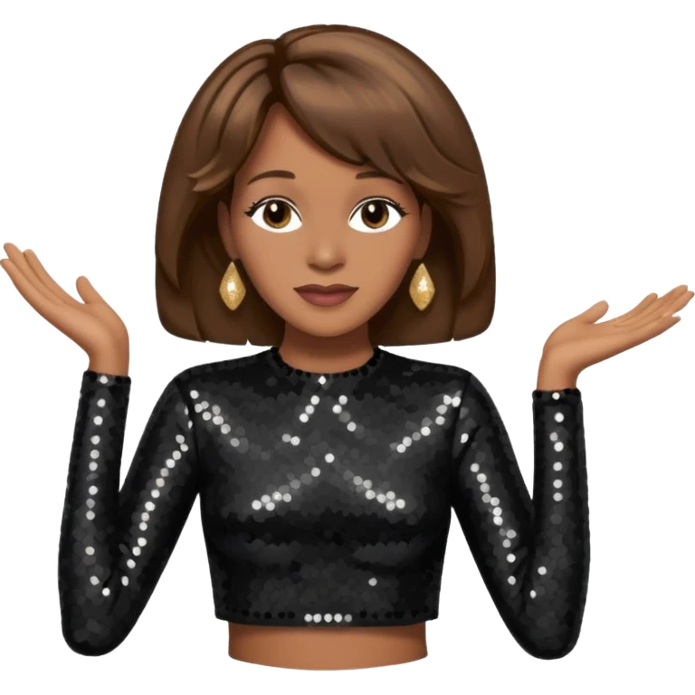 Whitney Houston with brown hair, black sequin long sleeve crop top emoji