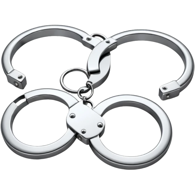 A pair of elegant handcuffs emoji made of silver chrome, smooth rounded design, glossy metallic reflections, luxury fetish aesthetic, minimal iOS emoji style, centered, clean white background emoji