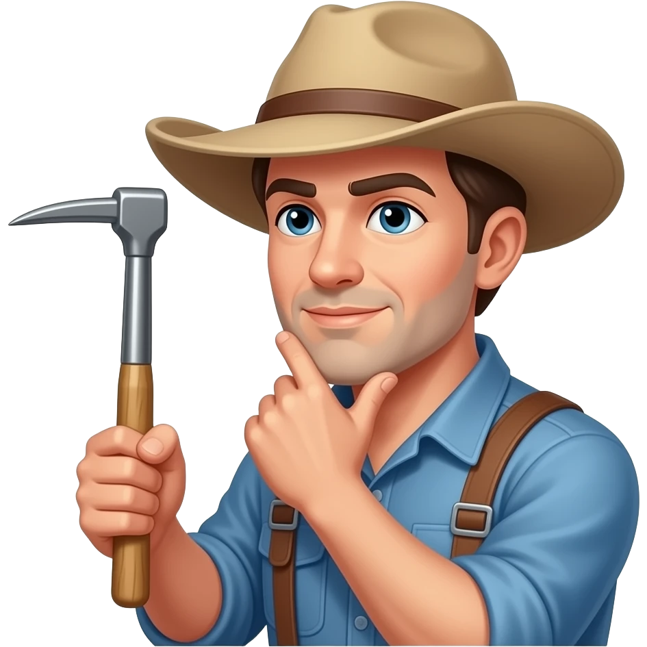 Geologist thinking with floppy hat and a geological pick emoji