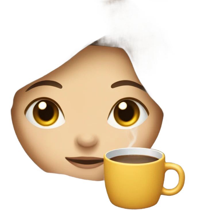 girl inside a blanket sipping coffee eyes closed, brunette with fair skin emoji
