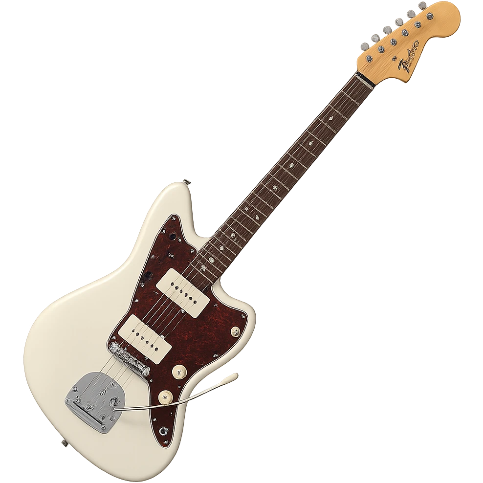 Olympic White Fender Jazzmaster guitar with classic tremolo bar emoji