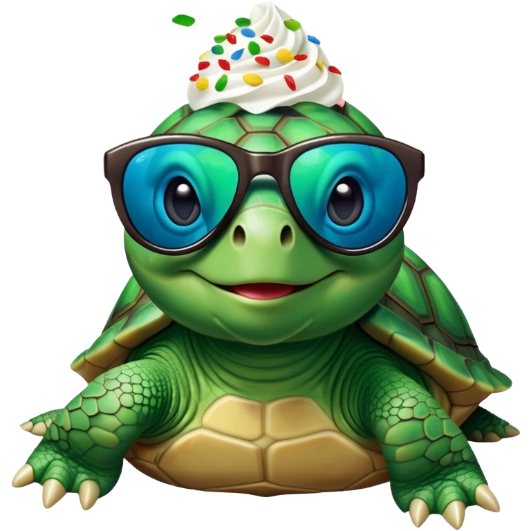 Turtle waving that has sunglasses and is eating a Dairy Queen confetti blizzard emoji