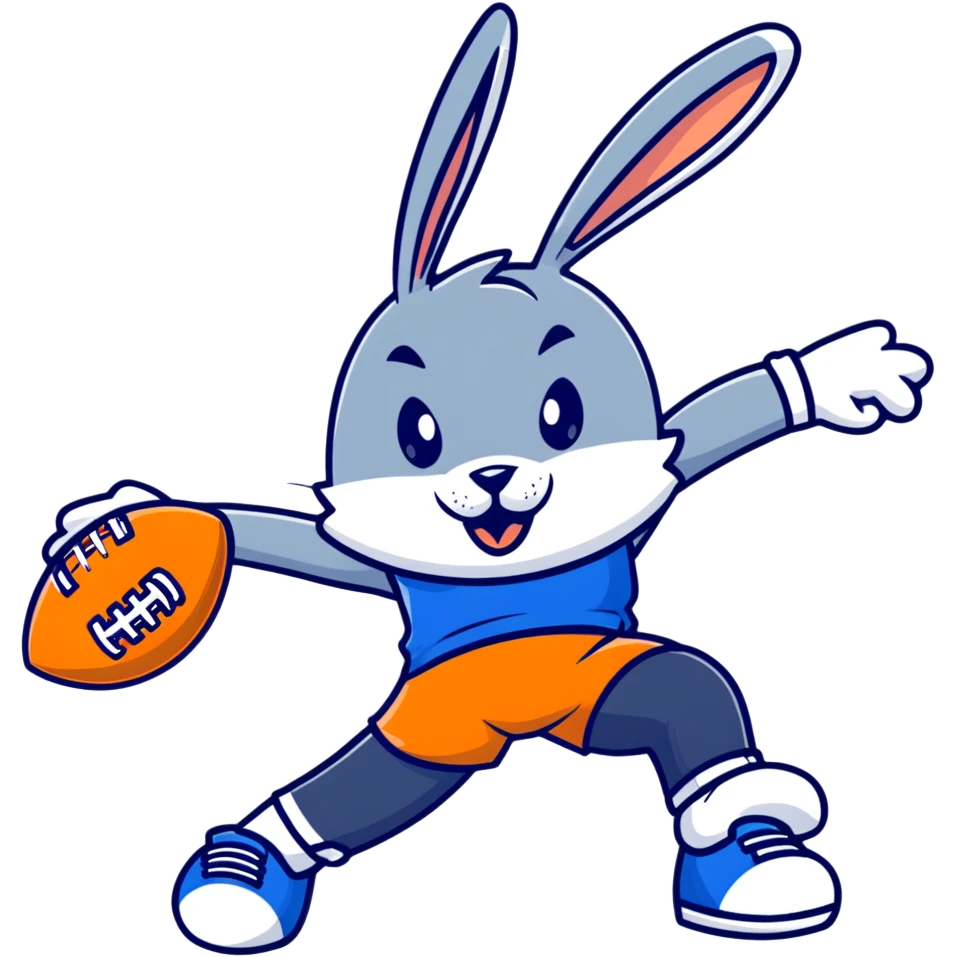 bunny mascot wearing a blue football jersey, flexing emoji