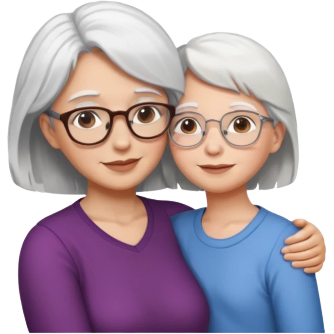 Abrazo de Madre con pelo blanco y gafas y hija con pelo morena emoji