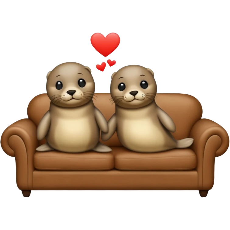 Two seals in love on a big couch emoji