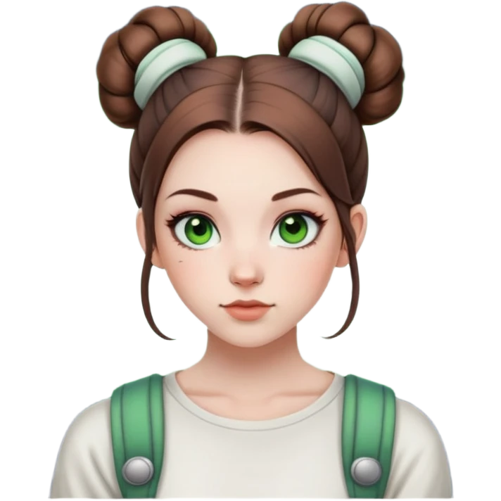 Me, im a 27 year old girl with pale skin, full cheeks, shoulder length brown hair half up in space buns with green eyes and tattoos, wearing a casual outfit emoji