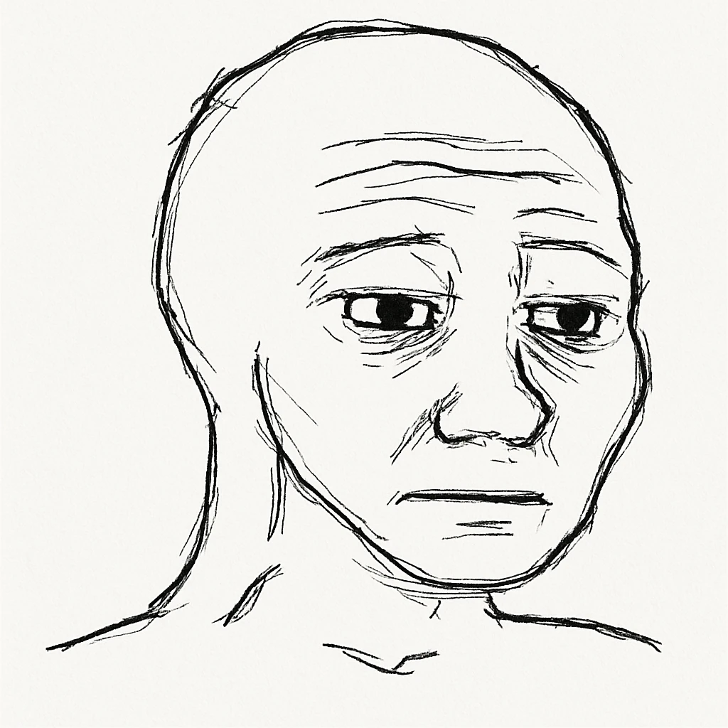 classic Wojak meme face, neutral expression, simple line art emoji