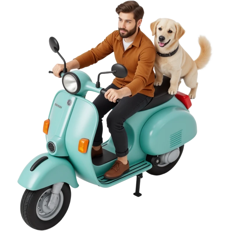 man and his pet dog riding a vespa emoji
