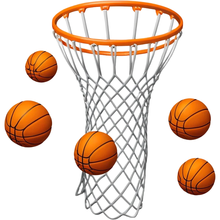 Multiple exposure effect showing basketball at different positions going through net, motion sequence, iOS emoji style emoji