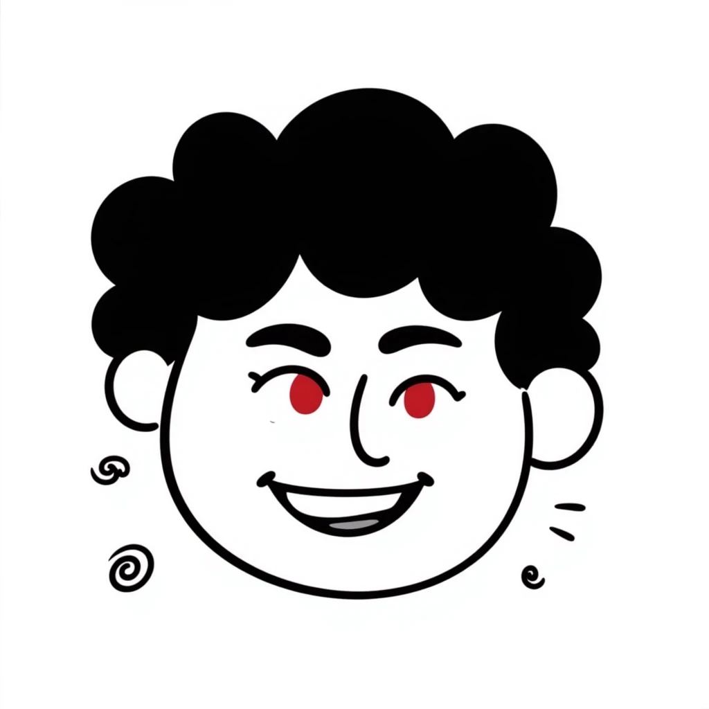 A hand-drawn face with squinted red eyes, a silly grin, and small spirals around the head to indicate being stoned emoji