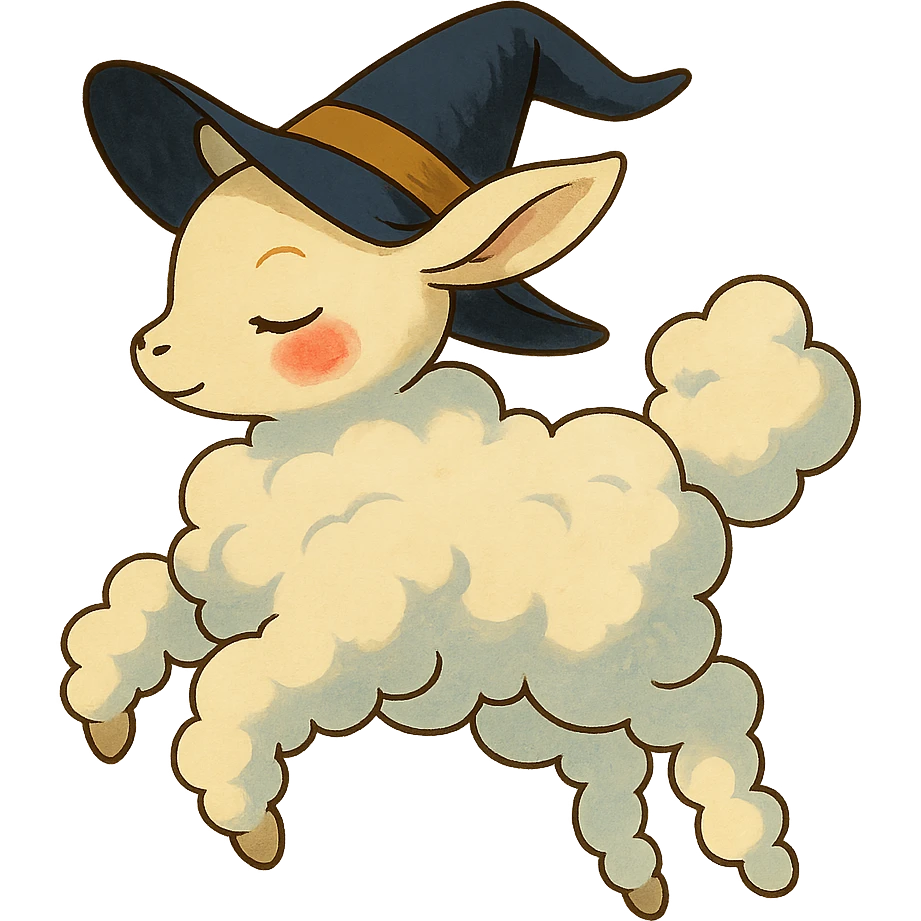 Ghibli-inspired vanilla cloud doe, floating gracefully, rosy cheeks, witchy elegance, brand mascot for social media emoji