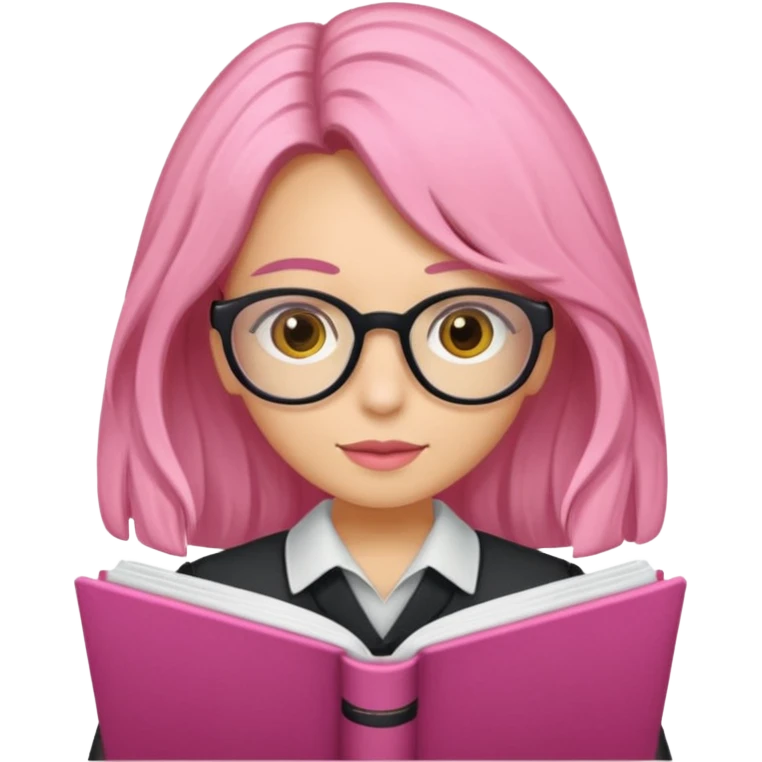 Estudante de cor parda,com o cabelo cacheado na cor loiro escuro , e de óculos segurando um caderno rosa emoji