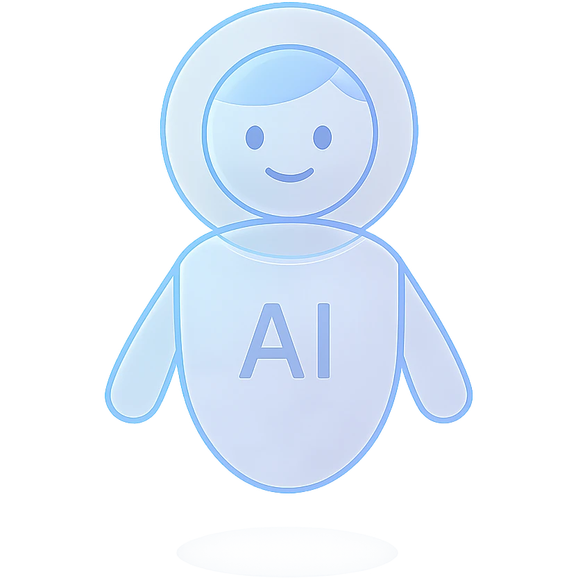 AI agent as a floating hologram, minimalistic, soft gradients, transparent effects emoji