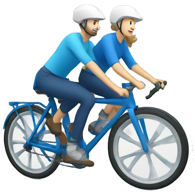 white people tandem riding bike with blue helmets and blue shirts emoji