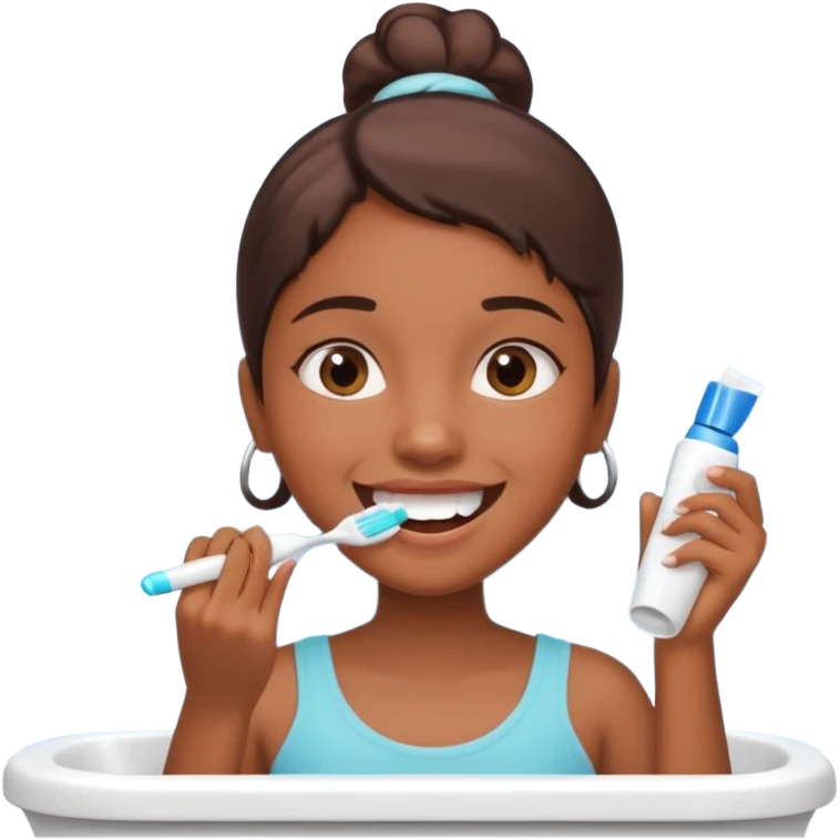 brown skin girl brushing her teeth in the bathroom  emoji