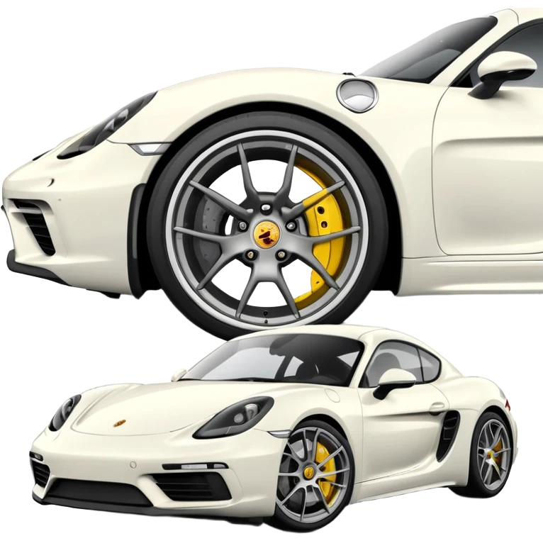 Matte White colored exterior 2024 Porsche 718 Cayman GTS 4.0 with yellow ceramic brake calipers and dark silver anthracite rims emoji
