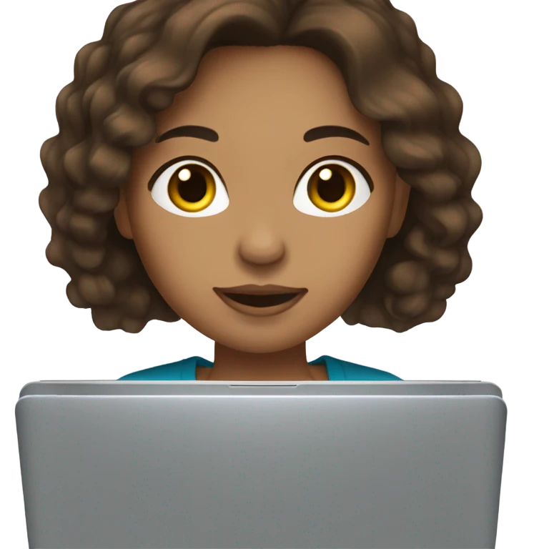 woman light brown skin long dark brown hair with laptop, brown eyes emoji