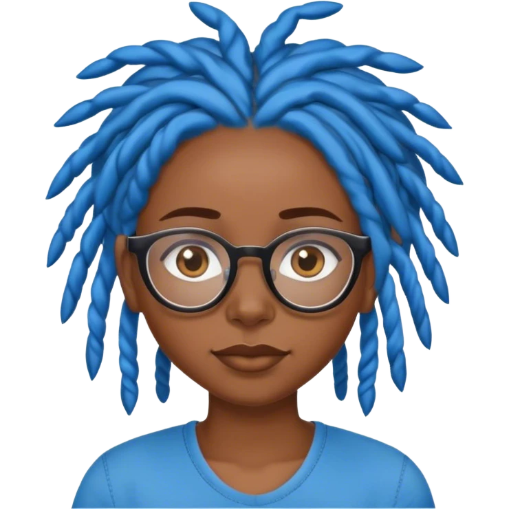 brown skin girl with blue locs, eye glasses and a black shirt emoji