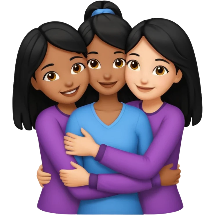 3 girls hugging emoji With black hair emoji