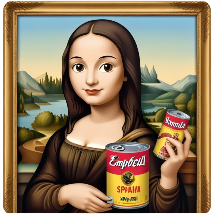 pop art warhol style monalisa holding can of spam  emoji