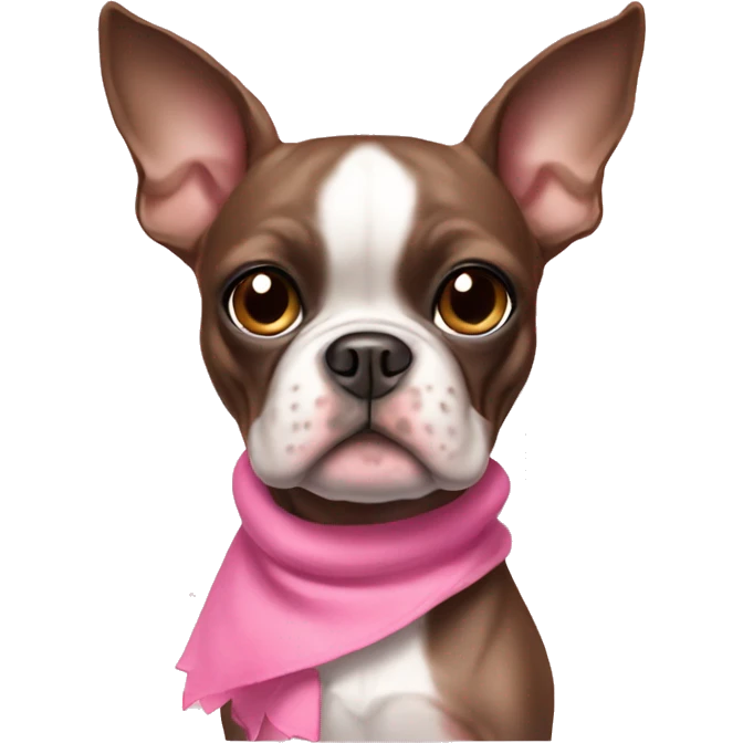 Light brown Boston terrier wearing pink clothes emoji