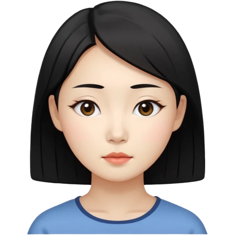 Korean woman, East Asian features,
female human avatar,
front face icon style,
large head, minimal neck,
neutral expression, calm mood,
simple black hair,
flat illustration style,
clean background emoji