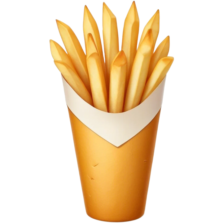 Belgian Fries Cinematic Realistic Belgian Fries Dish Emoji, depicted as a generous serving of crispy fries neatly presented in a white paper cone, rendered with vivid textures and appetizing, natural lighting. emoji