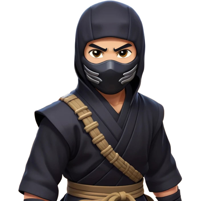 clash-of-clans-aesthetic_-cinematic-mysterious-male-ninja-portrait-emoji, rendered in a flat, vector-style with minimal shading and bold, simplified shapes, with a head slightly turned revealing intense, focused eyes, perched crouched next to an agile trained panther tiger with glossy fur moving silently through shadowed urban rooftops and moonlit alleyways. emoji